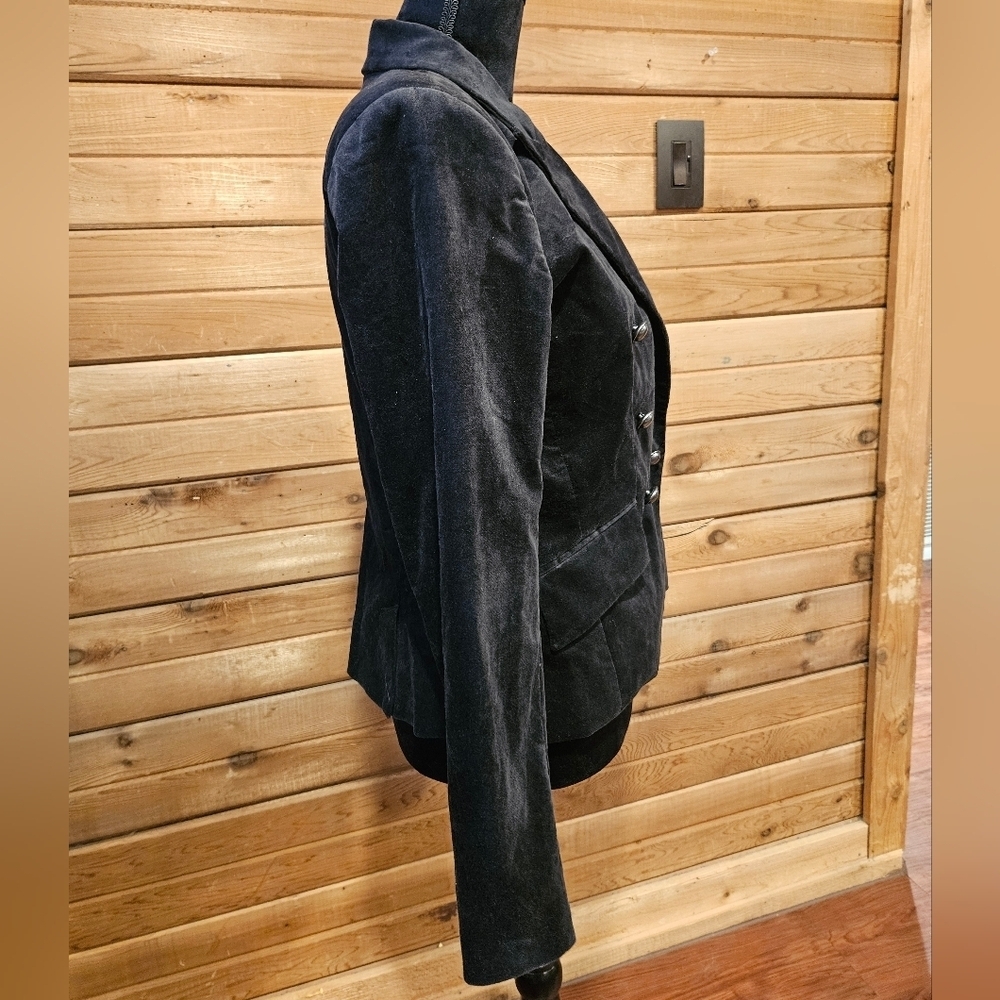 Anthropologie Ryegrass Black Velvet Double Breasted Blazer Size 8 - Picture 5 of 7